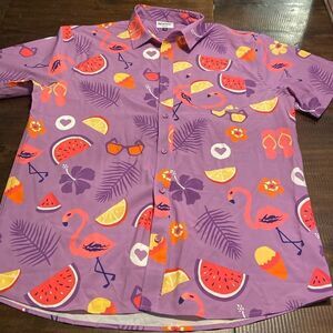 Crazy Fun Men’s XXL Button Down Flamingo Vacation shirt Roody